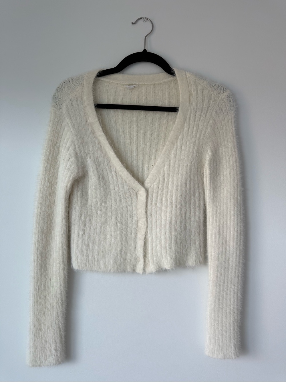 Garage Cream V-Neck Button Crop Sweater